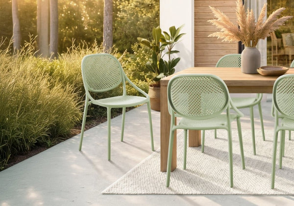 English Elm Outdoor Stacking Resin Armchairs Set of 4 Weather Resistant Patio Dining Seating Green B2710P558662