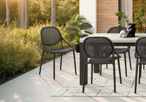 English Elm Outdoor Stacking Resin Armchairs Set of 4 Weather Resistant Patio Dining Seating Black B2710P558663