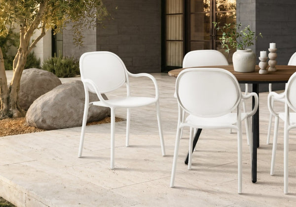 English Elm Outdoor Stackable Resin Armchair Set of Four for Patio Deck or Casual Dining White B2710P558664