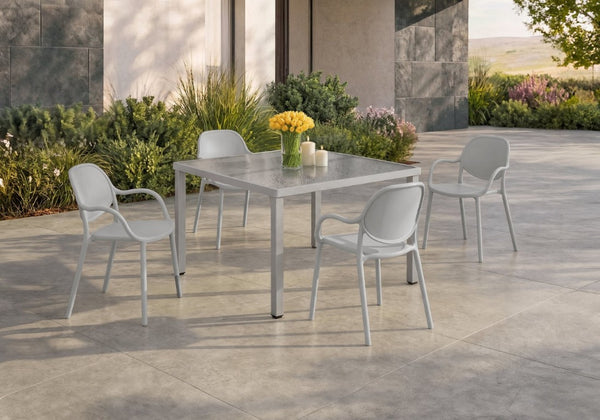 English Elm Outdoor Stackable Resin Armchair Set of Four for Patio Deck or Casual Dining Grey B2710P558665
