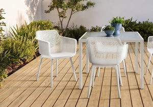 English Elm Outdoor Resin Dining Chairs Set of 4 Ergonomic Weather Resistant Modern Patio Seating White B2710P558669