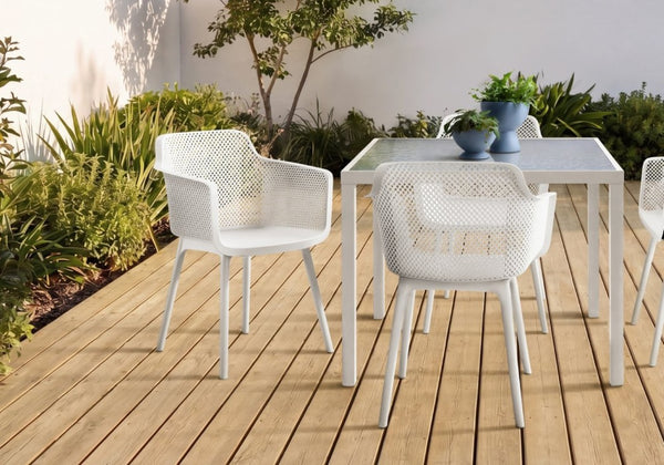 English Elm Outdoor Resin Dining Chairs Set of 4 Ergonomic Weather Resistant Modern Patio Seating White B2710P558669
