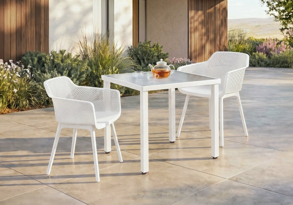 English Elm Outdoor Resin Dining Chairs Set of 4 Ergonomic Weather Resistant Modern Patio Seating White B2710P558669