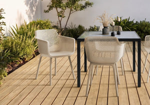English Elm Outdoor Resin Dining Chairs Set of 4 Ergonomic Weather Resistant Modern Patio Seating Taupe B2710P558671