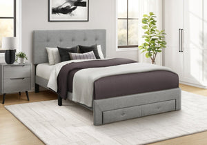 English Elm Bed, Bed Full Platform with Padded Linen Headboard and Storage Drawers for Transitional Rooms Grey B2710P558674