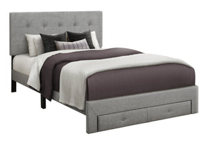 English Elm Bed, Bed Full Platform with Padded Linen Headboard and Storage Drawers for Transitional Rooms Grey B2710P558674