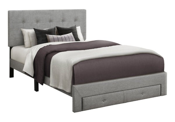 English Elm Bed, Bed Full Platform with Padded Linen Headboard and Storage Drawers for Transitional Rooms Grey B2710P558674