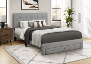 English Elm Bed, Bed Queen Platform with Button Tufted Headboard Three Storage Drawers Linen Look Grey B2710P558675