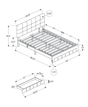 English Elm Bed, Bed Queen Platform with Button Tufted Headboard Three Storage Drawers Linen Look Grey B2710P558675