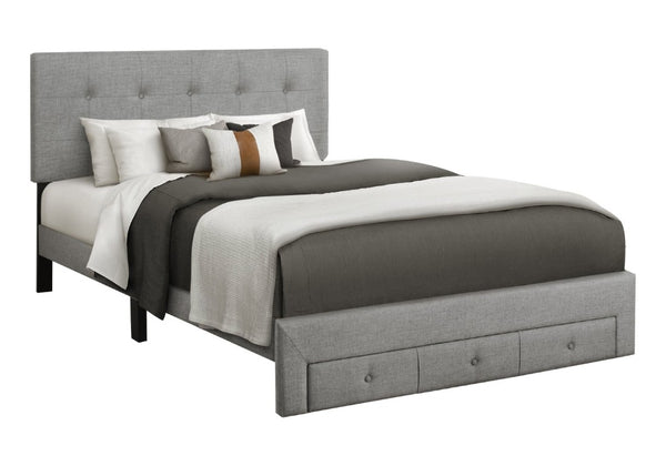 English Elm Bed, Bed Queen Platform with Button Tufted Headboard Three Storage Drawers Linen Look Grey B2710P558675