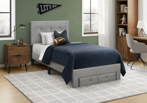 English Elm Bed, Bed Twin Platform with Button Tufted Headboard Storage Drawers Grey Linen Upholstery B2710P558676
