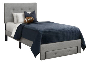 English Elm Bed, Bed Twin Platform with Button Tufted Headboard Storage Drawers Grey Linen Upholstery B2710P558676