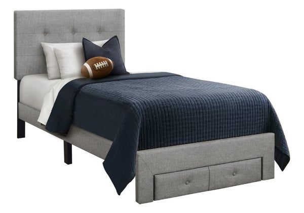 English Elm Bed, Bed Twin Platform with Button Tufted Headboard Storage Drawers Grey Linen Upholstery B2710P558676