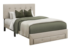 English Elm Bed, Bed Full Platform with Padded Linen Headboard and Storage Drawers for Transitional Rooms Beige B2710P558677