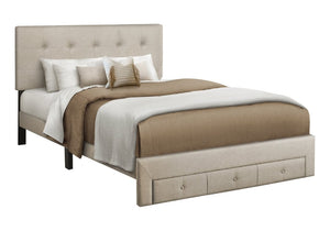 English Elm Bed, Bed Queen Platform with Button Tufted Headboard Three Storage Drawers Linen Look Beige B2710P558678