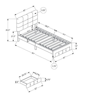 English Elm Bed, Bed Twin Platform with Button Tufted Headboard and Under Frame Storage Drawers Beige Linen B2710P558679