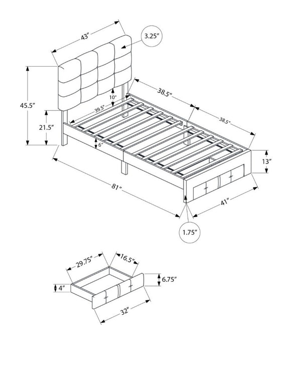 English Elm Bed, Bed Twin Platform with Button Tufted Headboard and Under Frame Storage Drawers Beige Linen B2710P558679