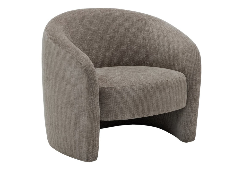 English Elm Accent Chair Barrel Curved Back Light Brown Fabric for Living Room or Reading Nook B2710P605451