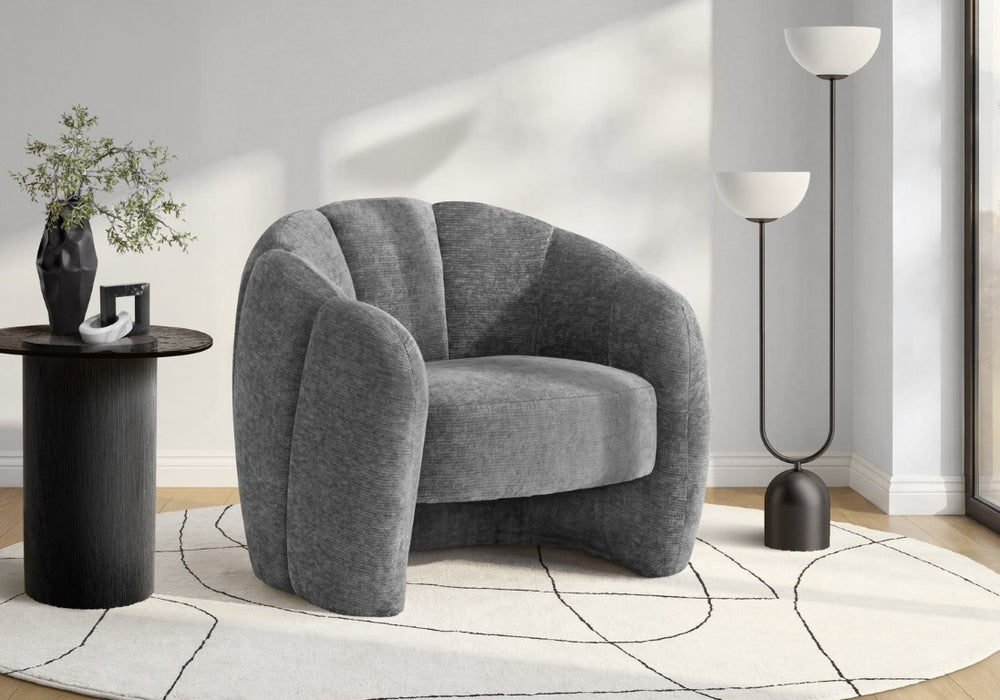 English Elm Accent Chair Modern Dark Grey Fabric with Spring Coil Cushioned Seat for Living Room B2710P605453