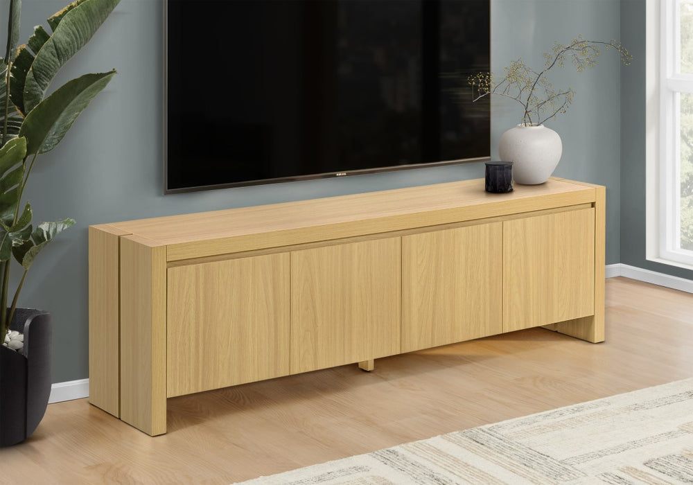 English Elm Tv Stand 72 Inch Oak Laminate Four Door Media Console for Modern Living Rooms B2710P605454