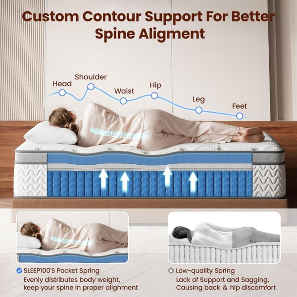 English Elm 10 Inch Twin Hybrid Mattress Zoned Pocket Springs Cooling Euro Top Back Relief B2716P548663