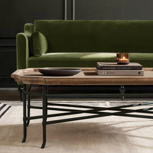 English Elm Foundry Reclaimed Pine Tray Top Coffee Table with Iron Base for Large Living Rooms B2719P509070