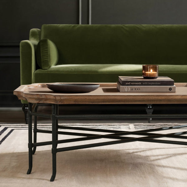 English Elm Foundry Reclaimed Pine Tray Top Coffee Table with Iron Base for Large Living Rooms B2719P509070