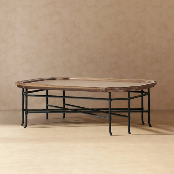 English Elm Foundry Reclaimed Pine Tray Top Coffee Table with Iron Base for Large Living Rooms B2719P509070