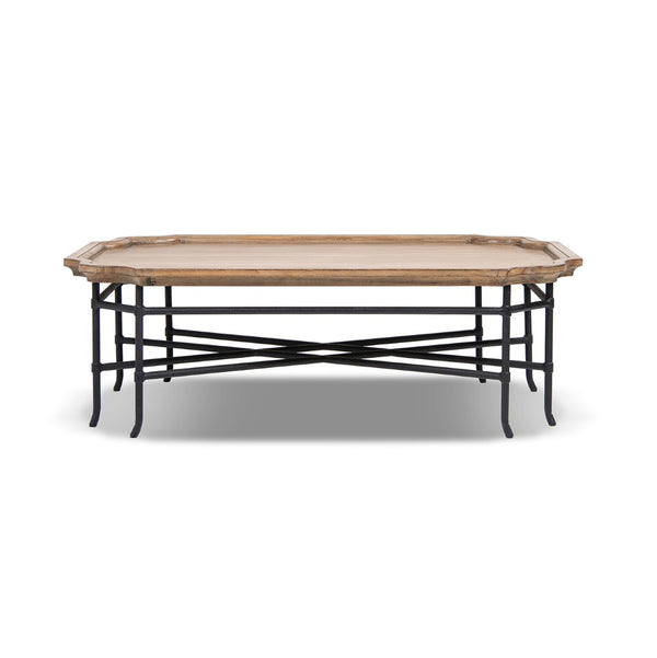 English Elm Foundry Reclaimed Pine Tray Top Coffee Table with Iron Base for Large Living Rooms B2719P509070