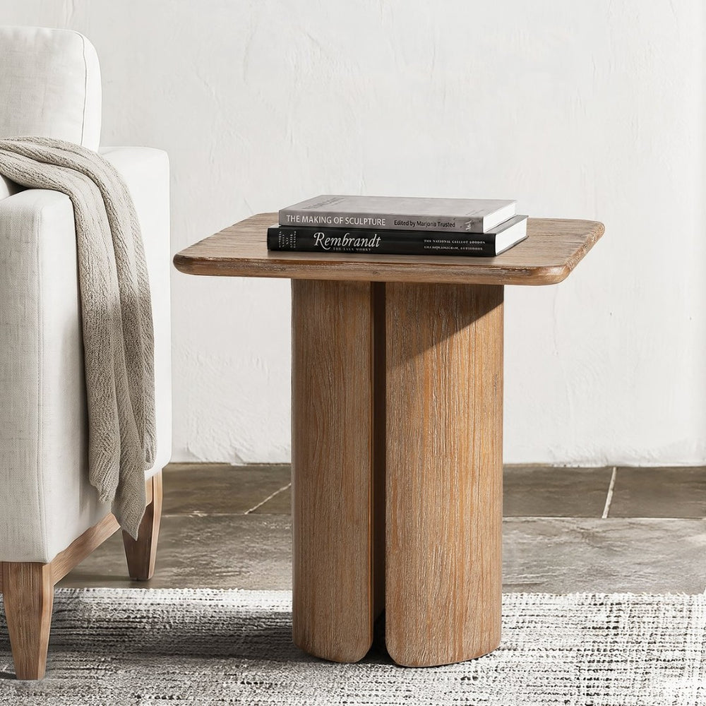 English Elm Sonoma Reclaimed Pine Pedestal End Table Rustic Organic Square Top for Living Room B2719P509072