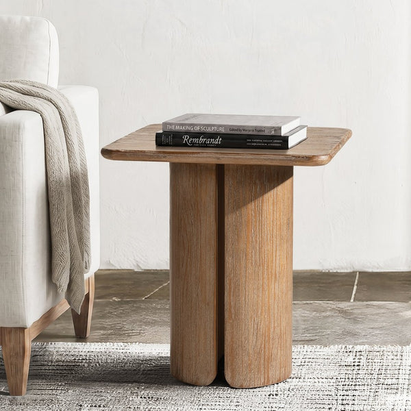 English Elm Sonoma Reclaimed Pine Pedestal End Table Rustic Organic Square Top for Living Room B2719P509072
