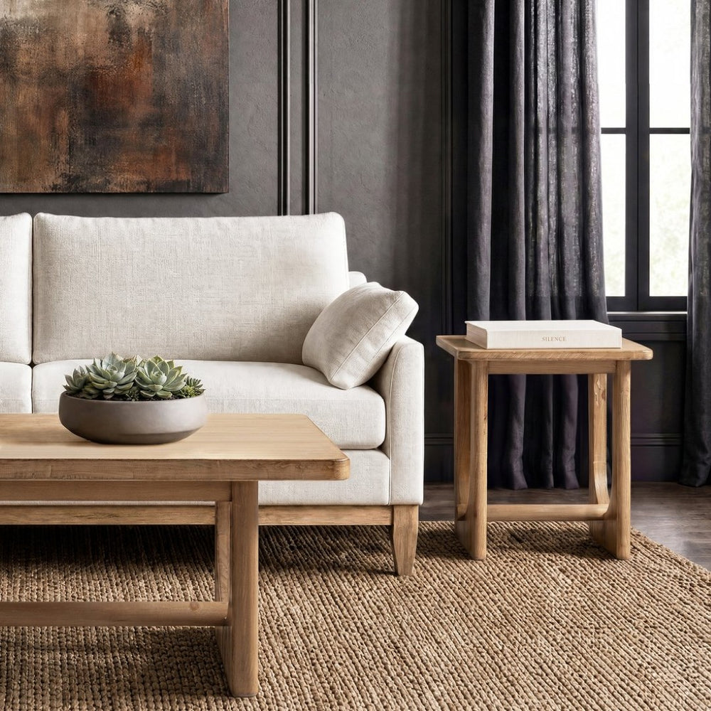 English Elm Turnkey Reclaimed Pine Square Side Table Trestle Base Rustic Organic Living Room Accent B2719P509073