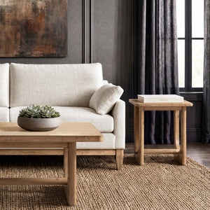 English Elm Turnkey Reclaimed Pine Square Side Table Trestle Base Rustic Organic Living Room Accent B2719P509073