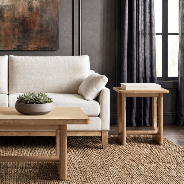 English Elm Turnkey Reclaimed Pine Square Side Table Trestle Base Rustic Organic Living Room Accent B2719P509073