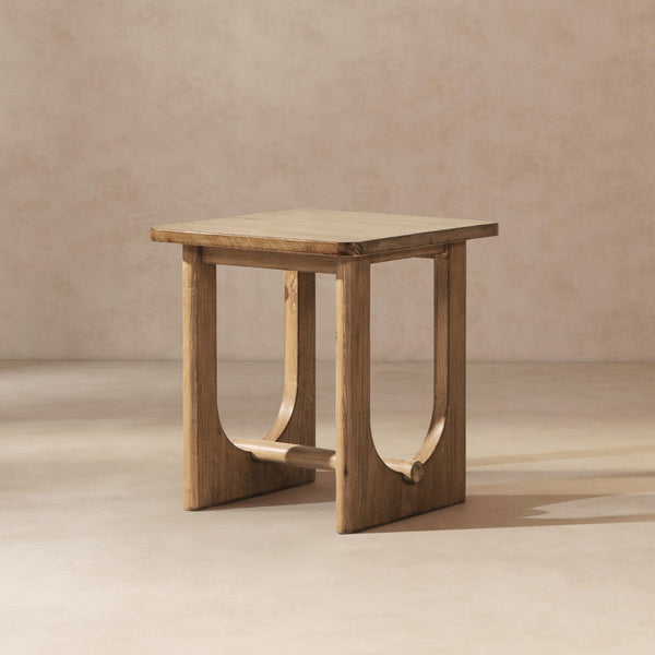 English Elm Turnkey Reclaimed Pine Square Side Table Trestle Base Rustic Organic Living Room Accent B2719P509073