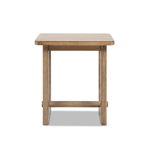 English Elm Turnkey Reclaimed Pine Square Side Table Trestle Base Rustic Organic Living Room Accent B2719P509073