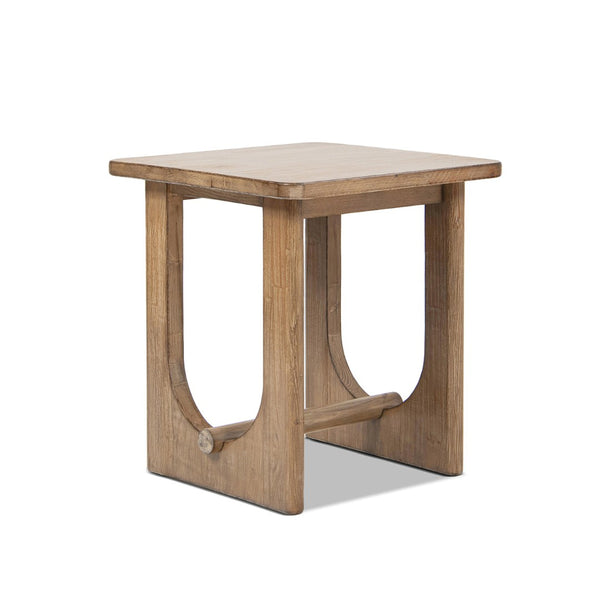 English Elm Turnkey Reclaimed Pine Square Side Table Trestle Base Rustic Organic Living Room Accent B2719P509073