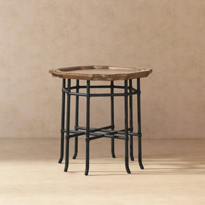 English Elm Foundry Reclaimed Pine Tray Top Side Table with Iron Base for Rustic Living Spaces B2719P509074