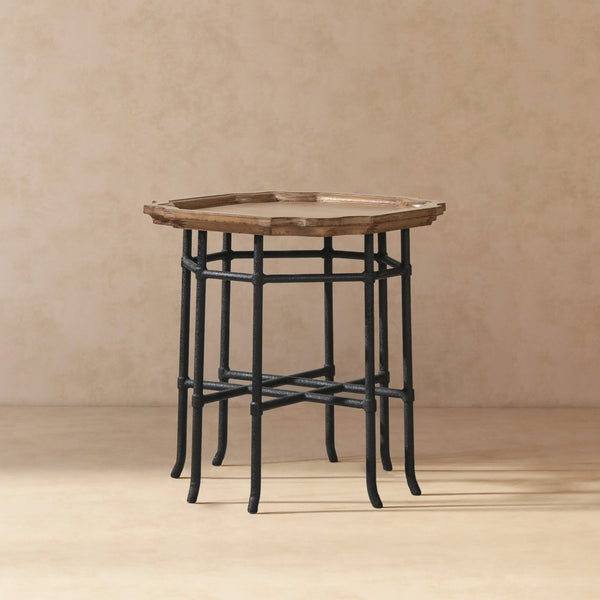 English Elm Foundry Reclaimed Pine Tray Top Side Table with Iron Base for Rustic Living Spaces B2719P509074