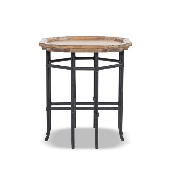 English Elm Foundry Reclaimed Pine Tray Top Side Table with Iron Base for Rustic Living Spaces B2719P509074