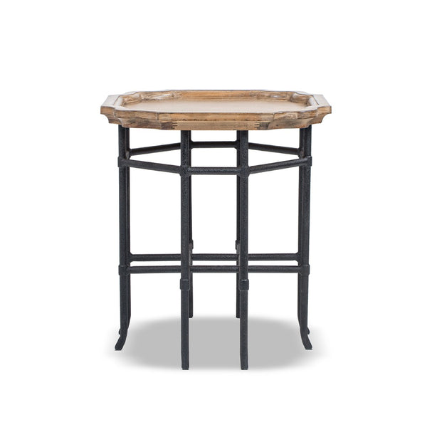 English Elm Foundry Reclaimed Pine Tray Top Side Table with Iron Base for Rustic Living Spaces B2719P509074