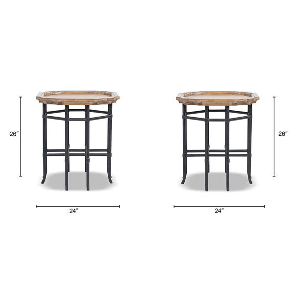 English Elm Foundry Reclaimed Pine Tray Top Side Table with Iron Base for Rustic Living Spaces B2719P509074