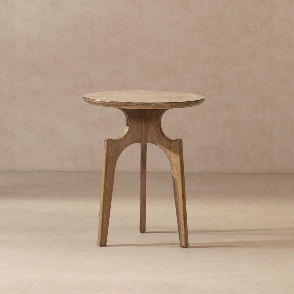 English Elm Carmel Round Reclaimed Pine Side Table Sculptural Open Base for Living or Bedroom B2719P509076