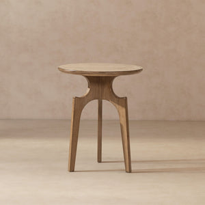 English Elm Carmel Round Reclaimed Pine Side Table Sculptural Open Base for Living or Bedroom B2719P509076