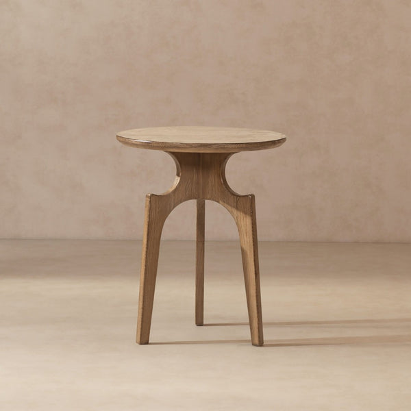English Elm Carmel Round Reclaimed Pine Side Table Sculptural Open Base for Living or Bedroom B2719P509076