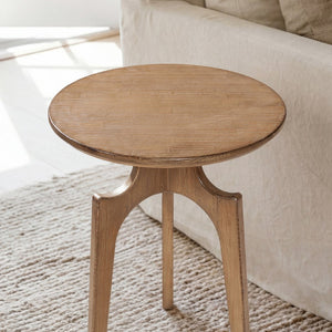 English Elm Carmel Round Reclaimed Pine Side Table Sculptural Open Base for Living or Bedroom B2719P509076