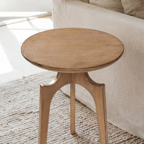 English Elm Carmel Round Reclaimed Pine Side Table Sculptural Open Base for Living or Bedroom B2719P509076