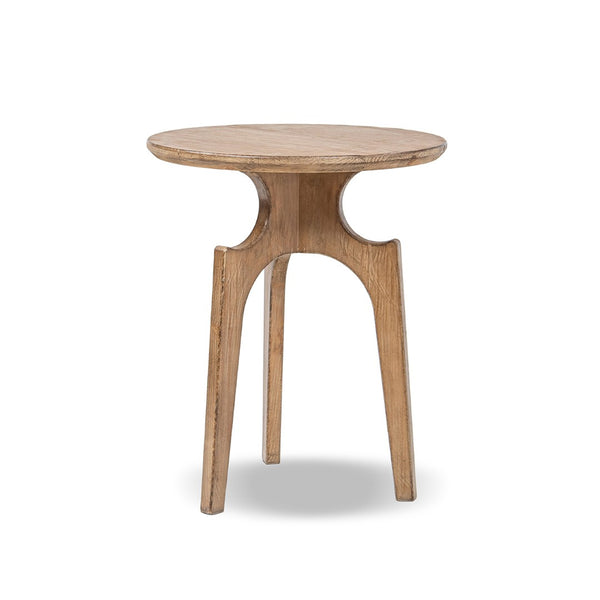 English Elm Carmel Round Reclaimed Pine Side Table Sculptural Open Base for Living or Bedroom B2719P509076
