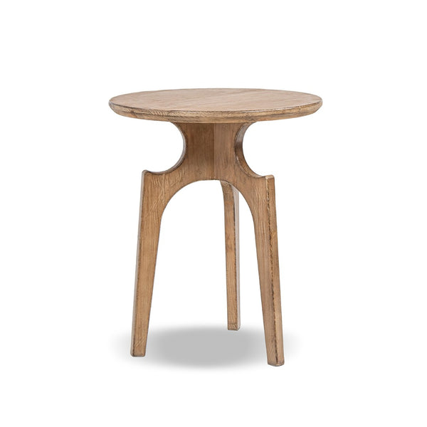English Elm Carmel Round Reclaimed Pine Side Table Sculptural Open Base for Living or Bedroom B2719P509076