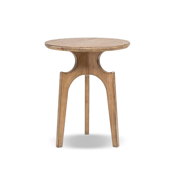 English Elm Carmel Round Reclaimed Pine Side Table Sculptural Open Base for Living or Bedroom B2719P509076